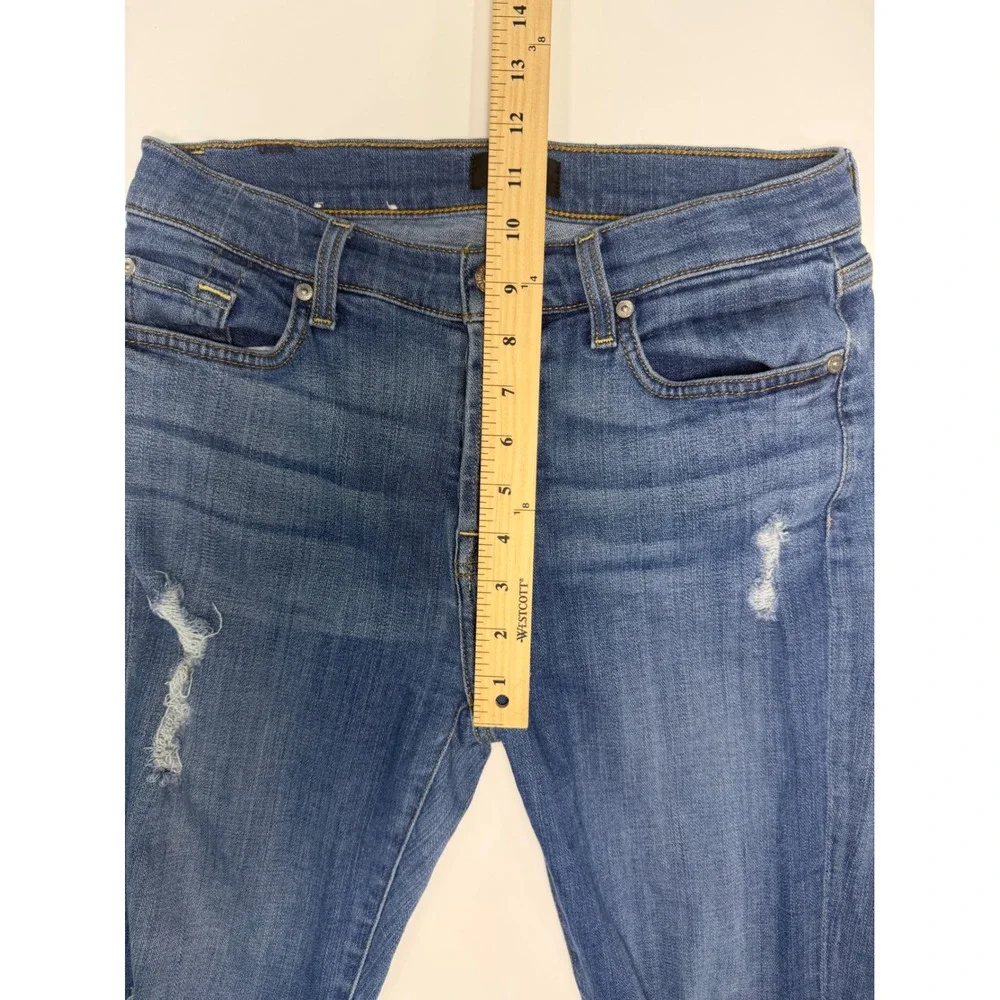 7 For All Mankind Distressed Skinny Jeans Blue Ripped Knee High Rise Size 27‎